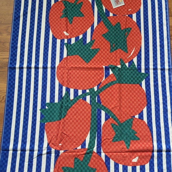 6' Striped Tomato Extra Long Beach Summer Towel Red Blue Cotton New - Picture 3 of 4